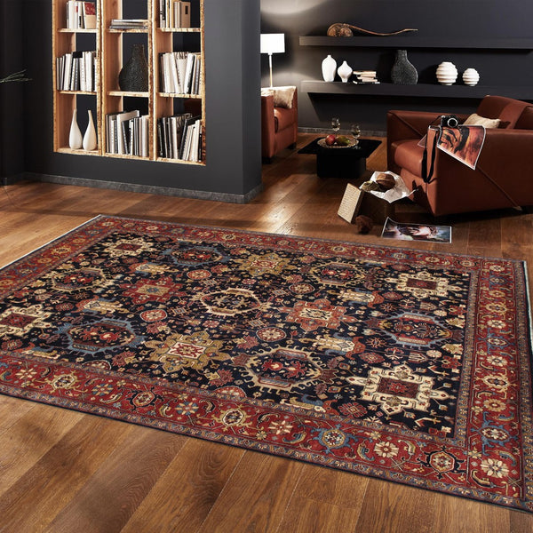 Pasargad Azerbaijan Collection Hand-Knotted Wool Area Rug , Navy PJFZ-56 8x10-PASARGAD