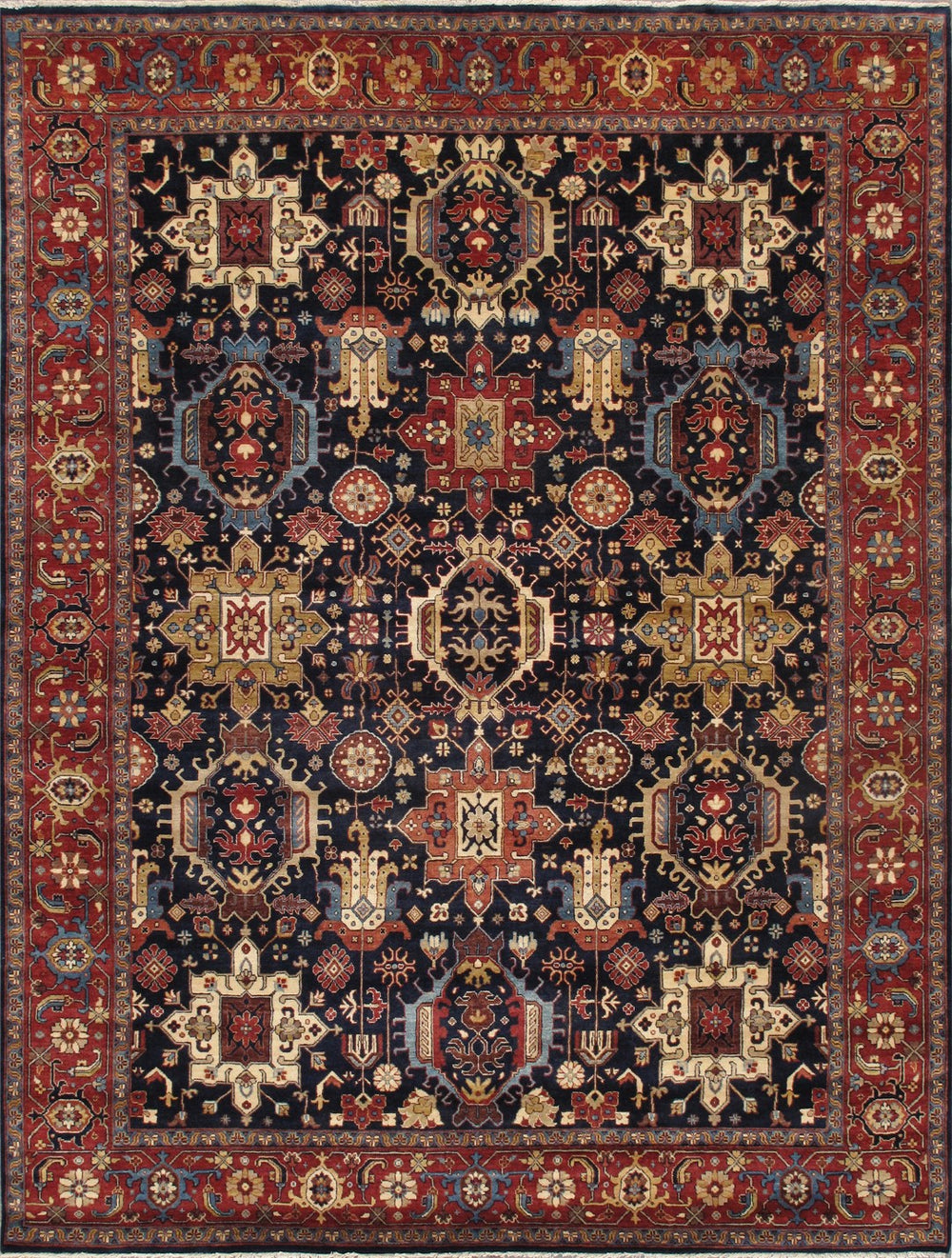 Pasargad Azerbaijan Collection Hand-Knotted Wool Area Rug , Navy PJFZ-56 9x12-PASARGAD