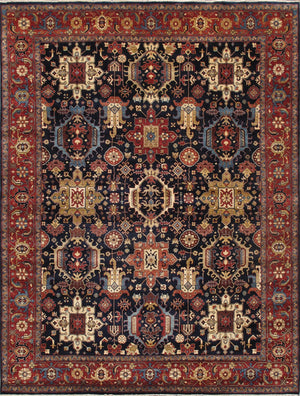 Pasargad Azerbaijan Collection Hand-Knotted Wool Area Rug , Navy PJFZ-56 9x12-PASARGAD