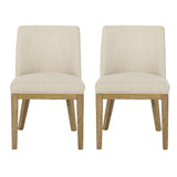 Noble House Camas Contemporary Fabric Upholstered Wood Dining Chairs (Set of 2), Beige and Weathered Natural