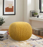 Pasargad Santorini Cotton Pouf, L. Gold  PJO-2131Y-PASARGAD