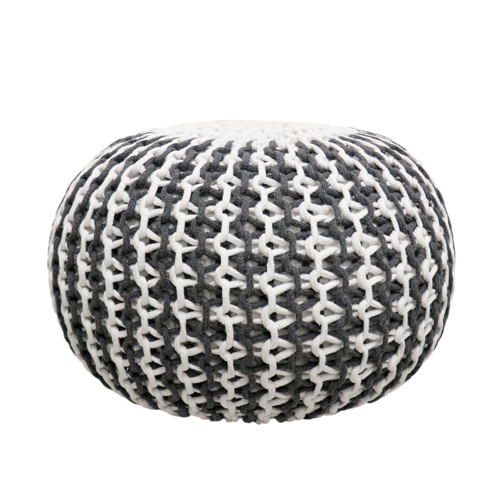 Pasargad Santorini Cotton Pouf, Ivory & Grey PJO-3951-PASARGAD