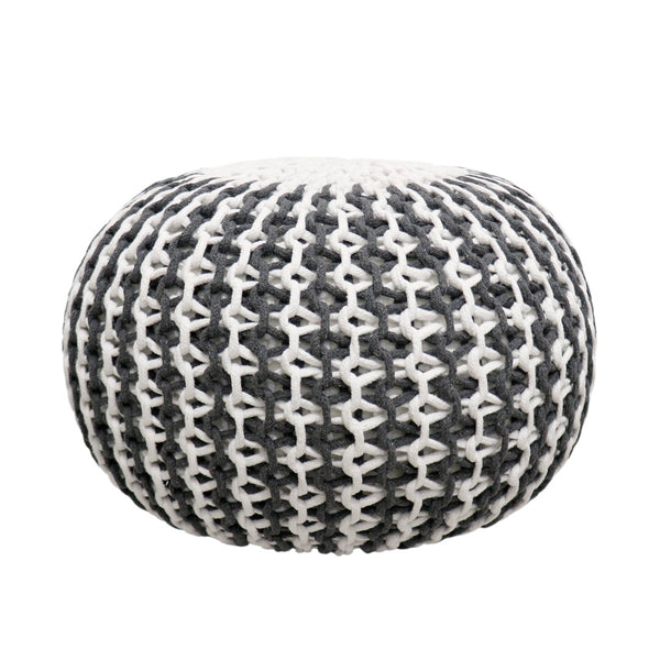 Pasargad Santorini Cotton Pouf, Ivory & Grey PJO-3951-PASARGAD