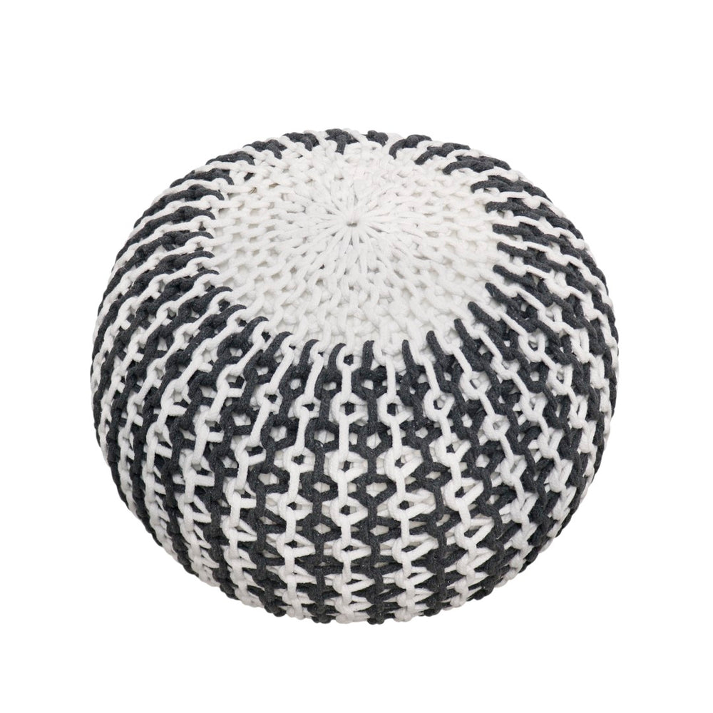 Pasargad Santorini Cotton Pouf, Ivory & Grey PJO-3951-PASARGAD