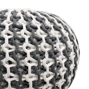 Pasargad Santorini Cotton Pouf, Ivory & Grey PJO-3951-PASARGAD