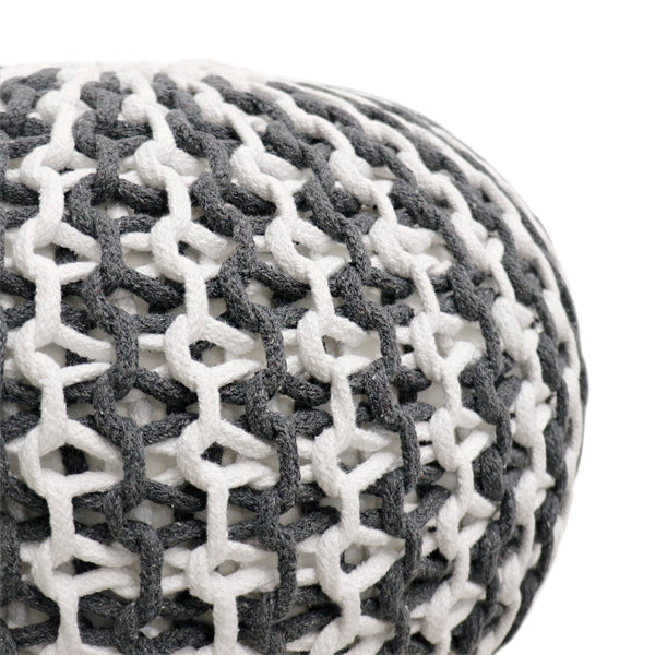Pasargad Santorini Cotton Pouf, Ivory & Grey PJO-3951-PASARGAD