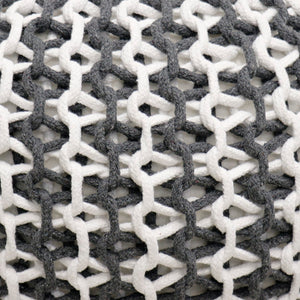 Pasargad Santorini Cotton Pouf, Ivory & Grey PJO-3951-PASARGAD