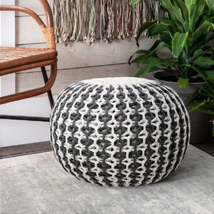 Pasargad Santorini Cotton Pouf, Ivory & Grey PJO-3951-PASARGAD