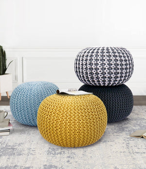 Pasargad Santorini Cotton Pouf, Ivory & Grey PJO-3951-PASARGAD