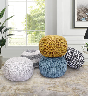 Pasargad Santorini Cotton Pouf, Ivory & Grey PJO-3951-PASARGAD