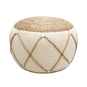 Pasargad Santorini Cotton & Jute Pouf, Natural & Ivory  PJO-5901L-PASARGAD