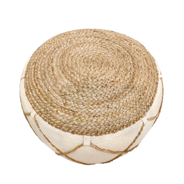 Pasargad Santorini Cotton & Jute Pouf, Natural & Ivory  PJO-5901L-PASARGAD