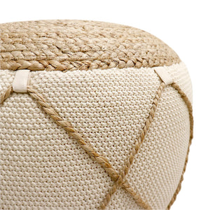Pasargad Santorini Cotton & Jute Pouf, Natural & Ivory  PJO-5901L-PASARGAD