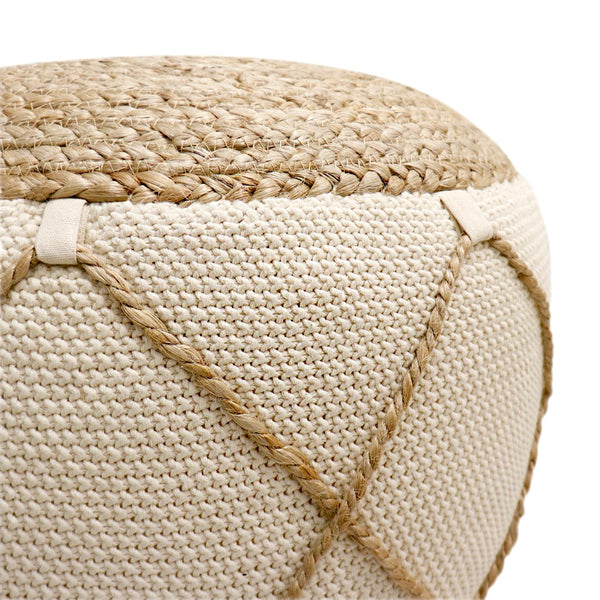 Pasargad Santorini Cotton & Jute Pouf, Natural & Ivory  PJO-5901L-PASARGAD