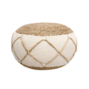 Pasargad Santorini Cotton & Jute Pouf, Natural & Ivory  PJO-5901S-PASARGAD