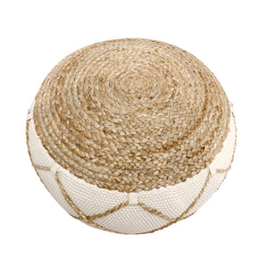 Pasargad Santorini Cotton & Jute Pouf, Natural & Ivory  PJO-5901S-PASARGAD