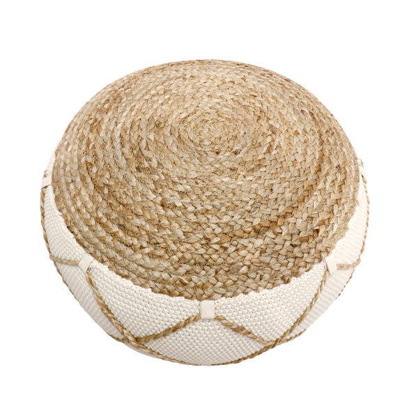 Pasargad Santorini Cotton & Jute Pouf, Natural & Ivory  PJO-5901S-PASARGAD