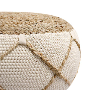 Pasargad Santorini Cotton & Jute Pouf, Natural & Ivory  PJO-5901S-PASARGAD