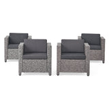 Puerta Outdoor Mixed Black Club Chairs with Dark Grey Water Resistant Cushions Noble House