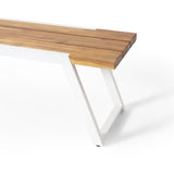 Noble House Gaylor Outdoor Modern Acacia Wood Dining Bench, Teak and White