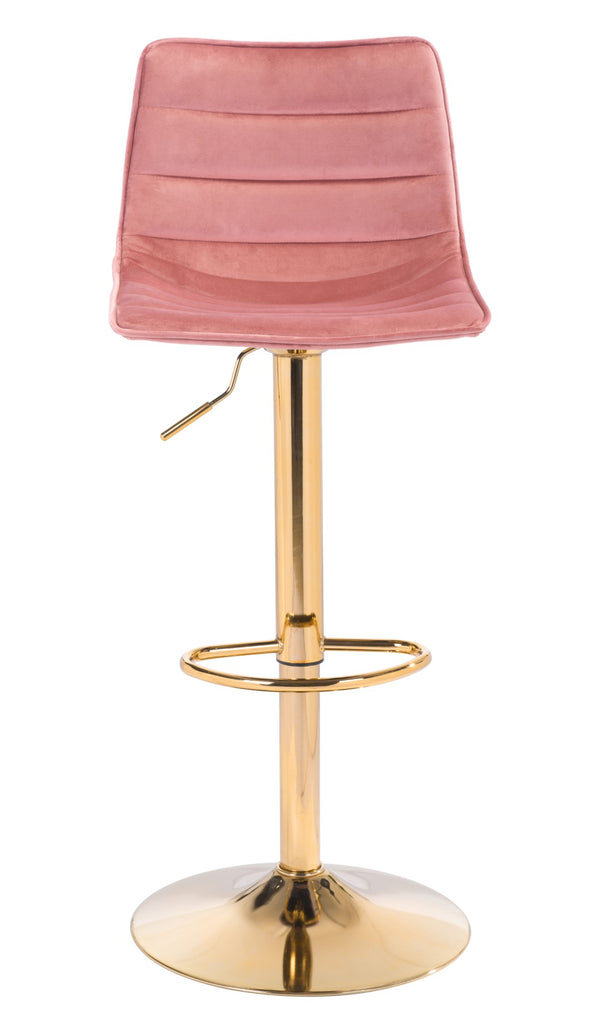 Zuo Modern Prima 100% Polyester, Plywood, Steel Modern Commercial Grade Barstool Pink, Gold 100% Polyester, Plywood, Steel
