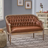 Noble House Faye Traditional Tufted Upholstered Loveseat, Cognac Brown and Antique