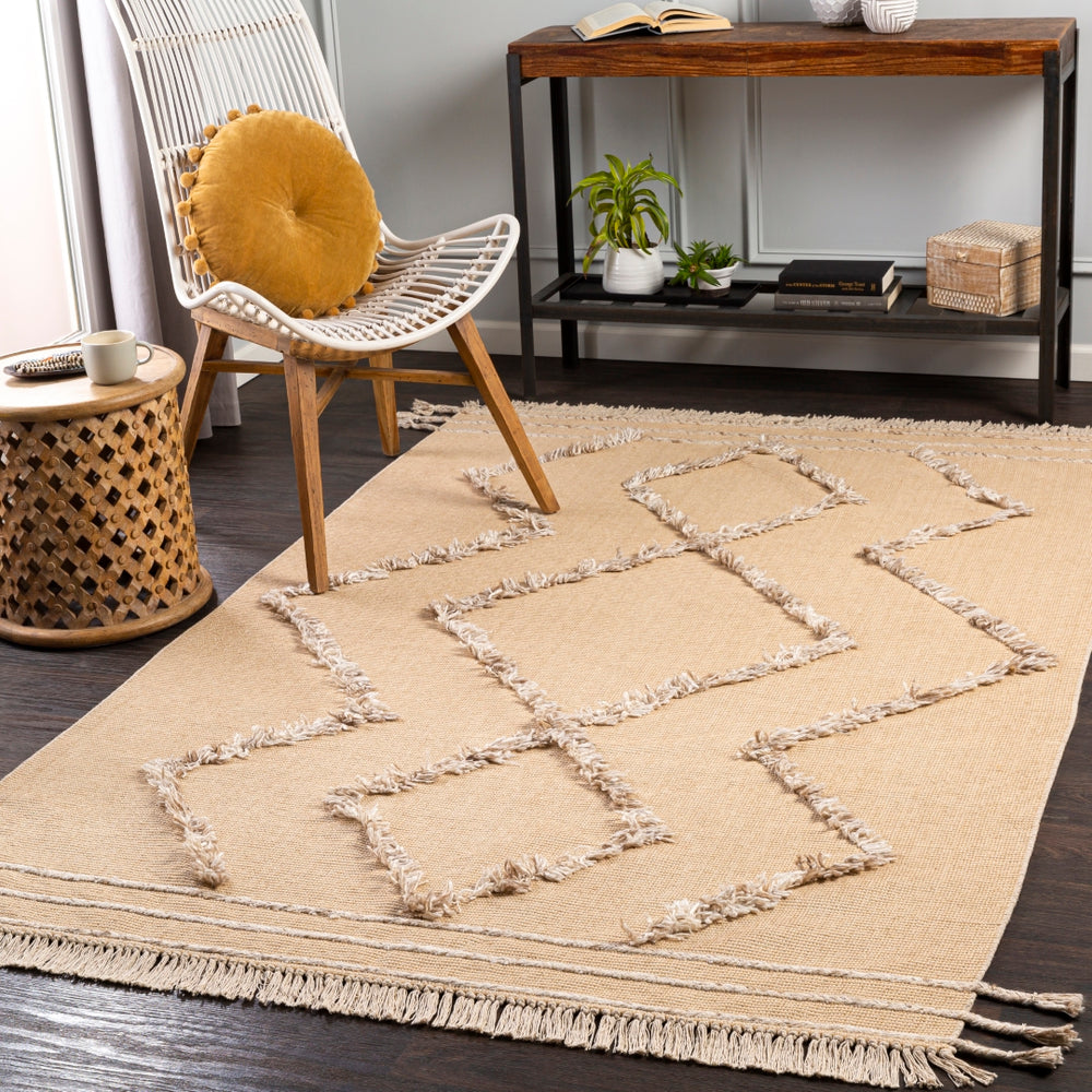 Palo Alto PLA-2302 Global Cotton, Polyester Rug PLA2302-8612 Wheat, White, Camel, Khaki, Beige, Dark Brown 60% Cotton, 40% Polyester 8'6" x 12'