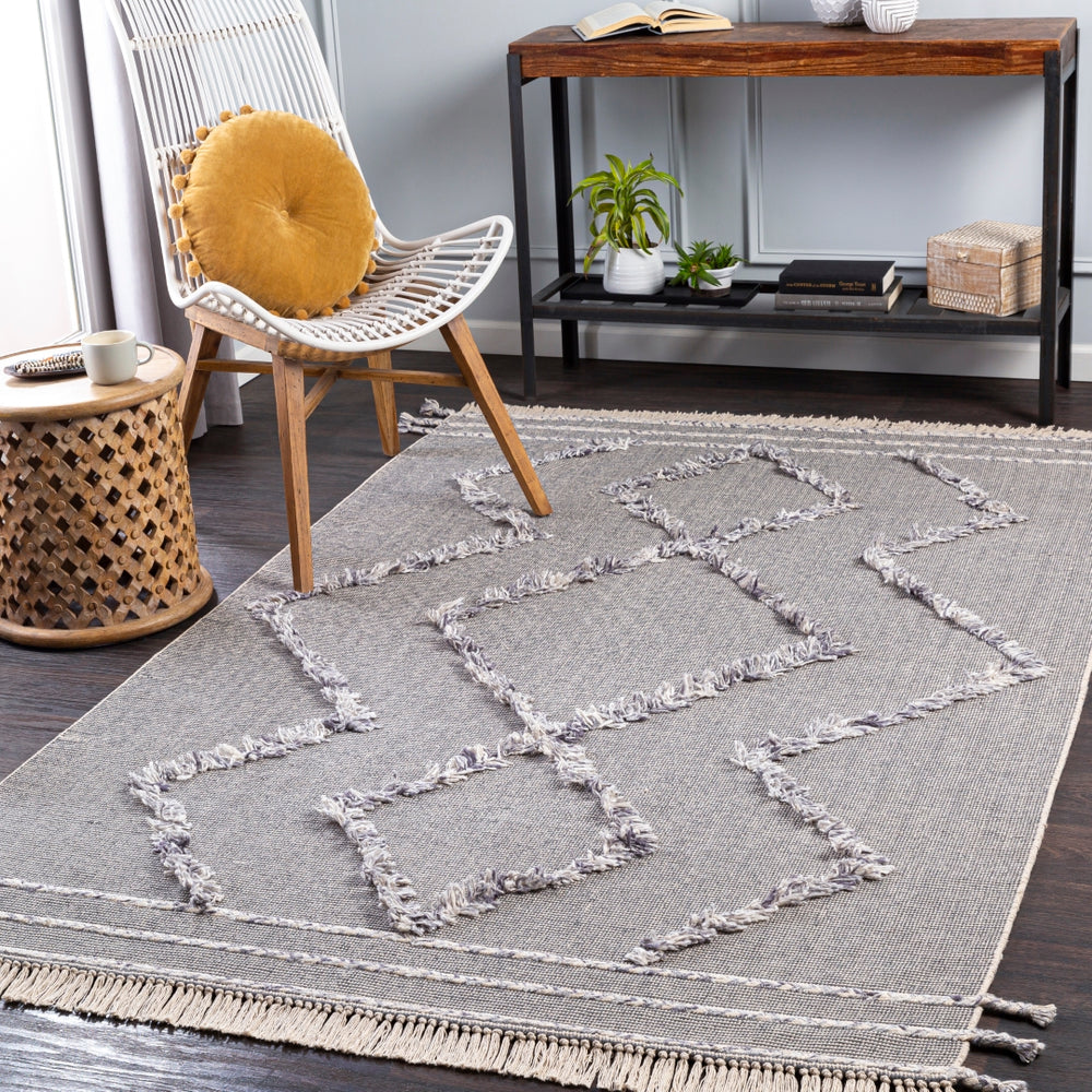 Palo Alto PLA-2303 Global Cotton, Polyester Rug PLA2303-8612 Denim, White, Charcoal, Light Gray, Beige 60% Cotton, 40% Polyester 8'6" x 12'