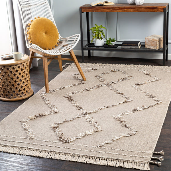 Palo Alto PLA-2304 Global Cotton, Polyester Rug PLA2304-8612 Taupe, Camel, Dark Brown, White, Beige 60% Cotton, 40% Polyester 8'6" x 12'