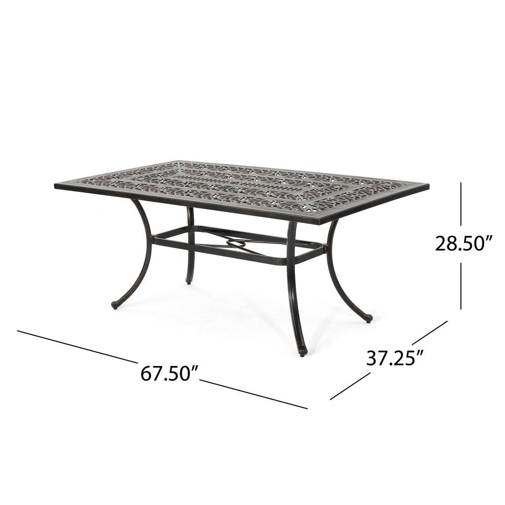 Tucson Outdoor Rectangular Cast Aluminum Dining Table, Shiny Copper Noble House