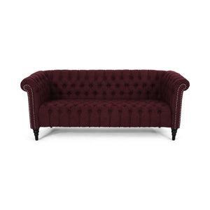 Barneyville Traditional Chesterfield Sofa with Tufted Cushions, Wine and Black Noble House