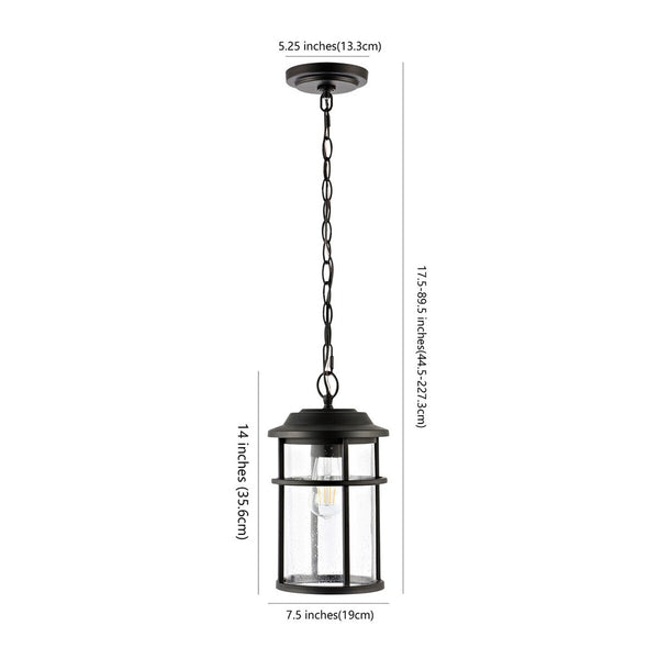 Cianna Outdoor Pendant Light – Timeless Matte Black Design with Seeded Glass Shade for Patios