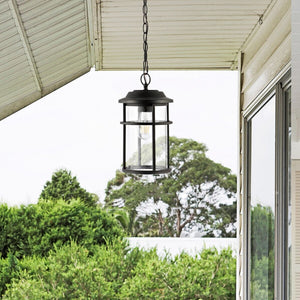Cianna Outdoor Pendant Light – Timeless Matte Black Design with Seeded Glass Shade for Patios