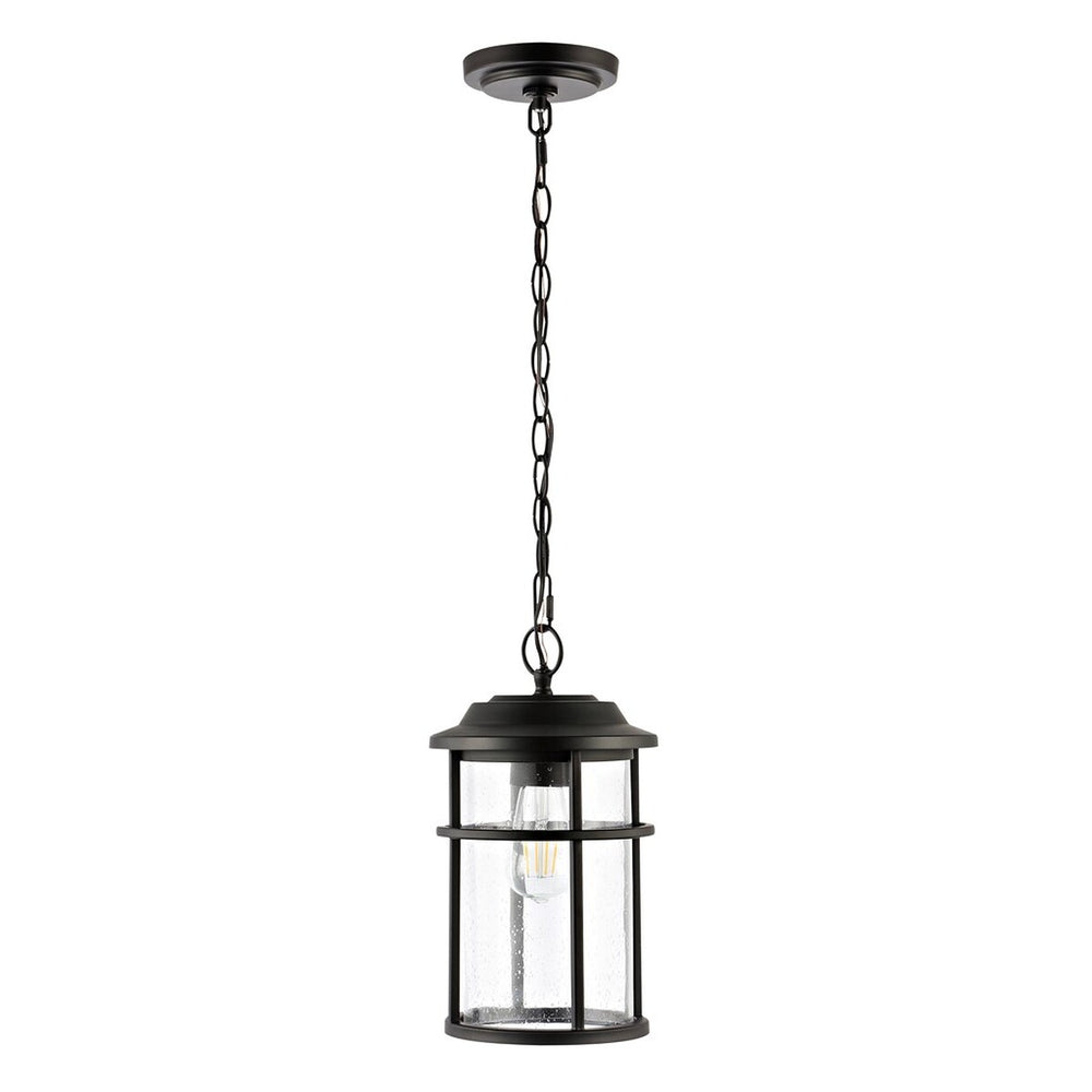 Cianna Outdoor Pendant Light – Timeless Matte Black Design with Seeded Glass Shade for Patios