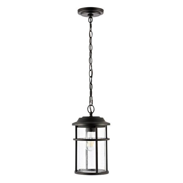 Cianna Outdoor Pendant Light – Timeless Matte Black Design with Seeded Glass Shade for Patios