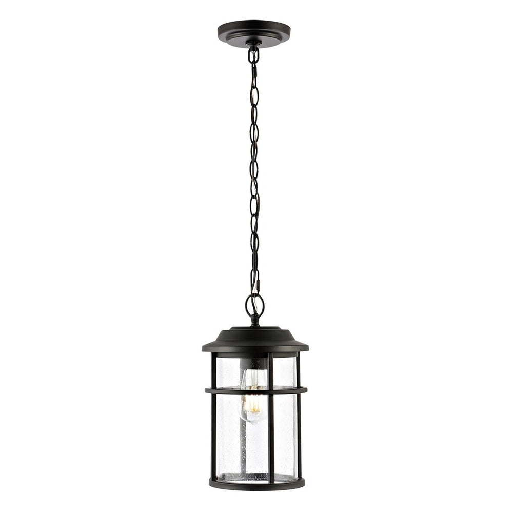 Cianna Outdoor Pendant Light – Timeless Matte Black Design with Seeded Glass Shade for Patios
