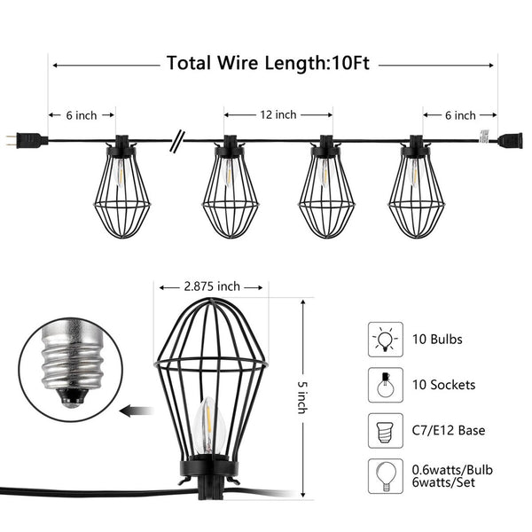 Safavieh Ellina Led Outdoor String Lights Black Plastic/Metal PLT4054A