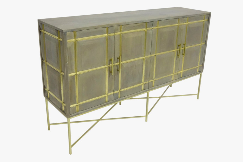 Porter Designs Mondrian Solid Handcarved Wood Transitional Cabinet Gray 07-125-06-26130