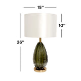 Pasargad Felicia Collection Modern Table Lamp- HLD Green Glass and White Drum Shade with Switch On Off for Indoor or Office PMT-29016-PASARGAD