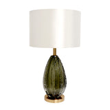 Felicia Collection Modern Table Lamp- HLD Green Glass and White Drum Shade with Switch On Off for Indoor or Office