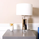 Pasargad Jupiter Glass Base & Steel Body with White Shade Table Lamp,On-Off Switch PMT-29111-PASARGAD