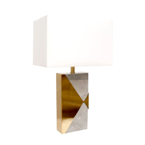 Pasargad Triumph Collection Grey Marble and Gold Metal Modern Table Lamp with E Bulb and White Shade- HWD, On-Off Switch PMT-30198-PASARGAD