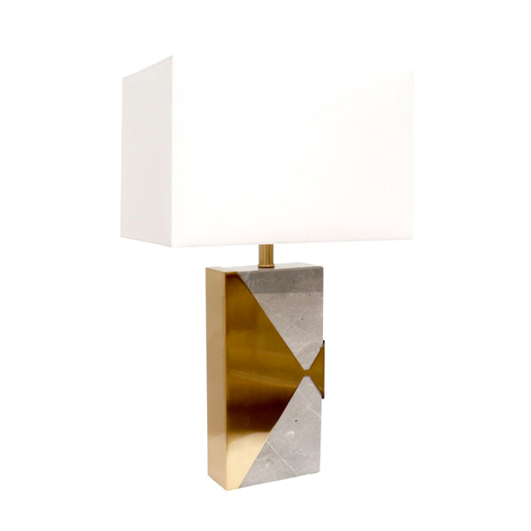 Pasargad Triumph Collection Grey Marble and Gold Metal Modern Table Lamp with E Bulb and White Shade- HWD, On-Off Switch PMT-30198-PASARGAD