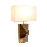 Pasargad Triumph Collection Grey Marble and Gold Metal Modern Table Lamp with E Bulb and White Shade- HWD, On-Off Switch PMT-30198-PASARGAD
