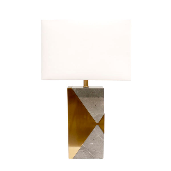 Pasargad Triumph Collection Grey Marble and Gold Metal Modern Table Lamp with E Bulb and White Shade- HWD, On-Off Switch PMT-30198-PASARGAD