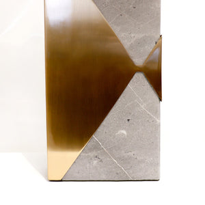 Pasargad Triumph Collection Grey Marble and Gold Metal Modern Table Lamp with E Bulb and White Shade- HWD, On-Off Switch PMT-30198-PASARGAD