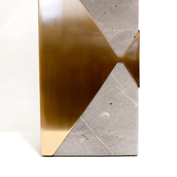 Pasargad Triumph Collection Grey Marble and Gold Metal Modern Table Lamp with E Bulb and White Shade- HWD, On-Off Switch PMT-30198-PASARGAD