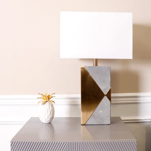 Pasargad Triumph Collection Grey Marble and Gold Metal Modern Table Lamp with E Bulb and White Shade- HWD, On-Off Switch PMT-30198-PASARGAD
