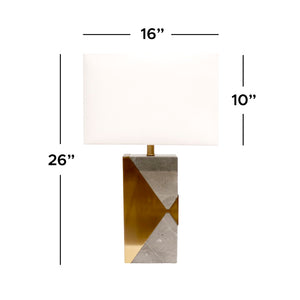 Pasargad Triumph Collection Grey Marble and Gold Metal Modern Table Lamp with E Bulb and White Shade- HWD, On-Off Switch PMT-30198-PASARGAD