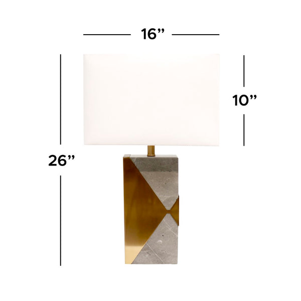 Pasargad Triumph Collection Grey Marble and Gold Metal Modern Table Lamp with E Bulb and White Shade- HWD, On-Off Switch PMT-30198-PASARGAD